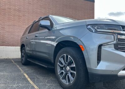 Front side view of a car that was restored after an accident.