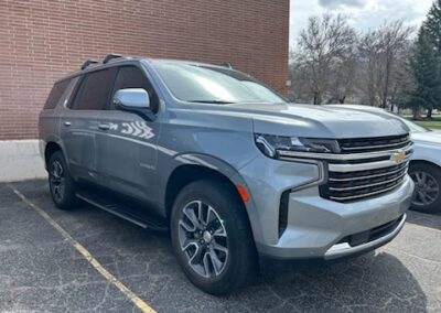 Front side view of a car that was restored after an accident.